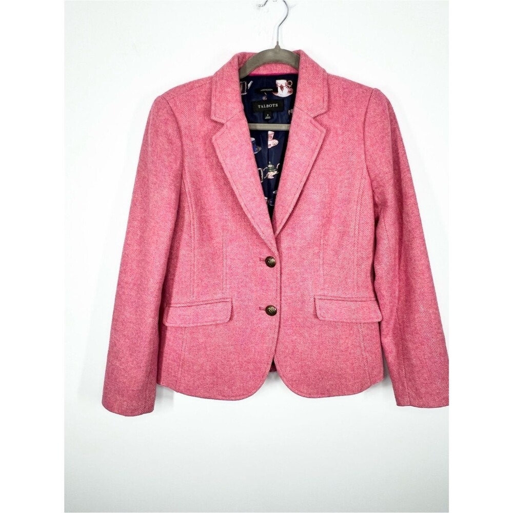 Talbots Aberdeen Wool Blend Two Button Blazer Pink Herringbone Teacup Lining 2